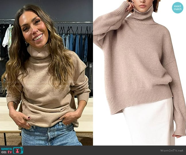 YKR at Amazon Turtleneck Sweater in A-khaki worn by Melissa Garcia on Today