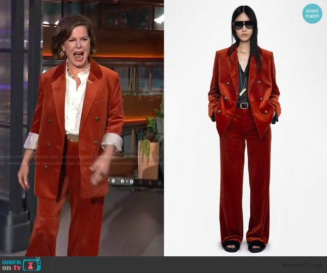 Zadig and Voltaire Double-breasted cotton blazer worn by Marcia Gay Harden on The Kelly Clarkson Show