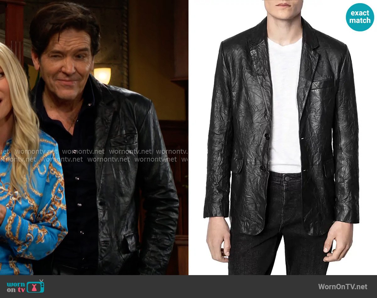 Zadig and Voltaire Valfried Crinkle Leather Jacket worn by Danny Romalotti (Michael Damian) on The Young and the Restless