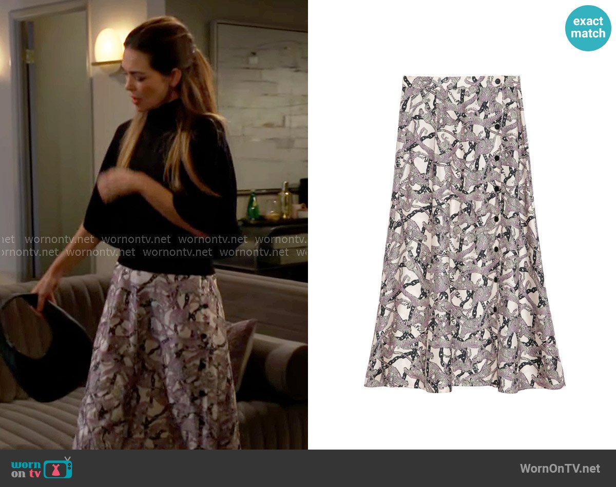 Victoria’s printed midi skirt on The Young and the Restless
