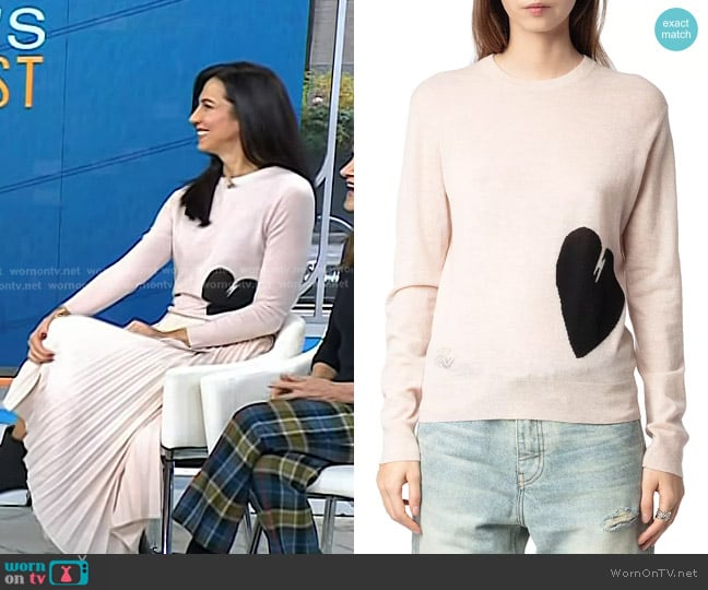Zadig & Voltaire Pravis Cashmere Heart Sweater worn by Dr. Natalie Azar on Today