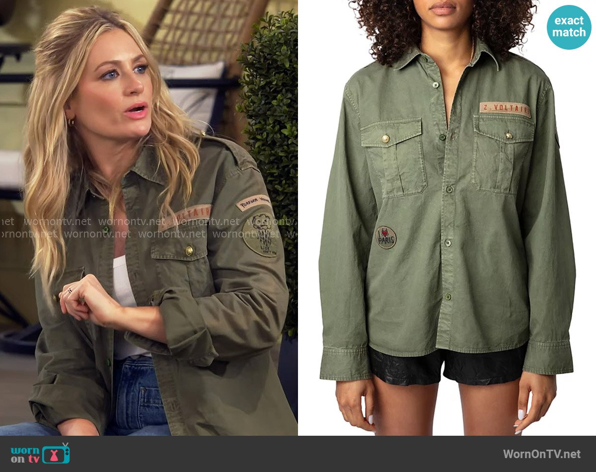 Zadig & Voltaire Taskal Cotton Twill Top in Grass worn by Gemma (Beth Behrs) on The Neighborhood