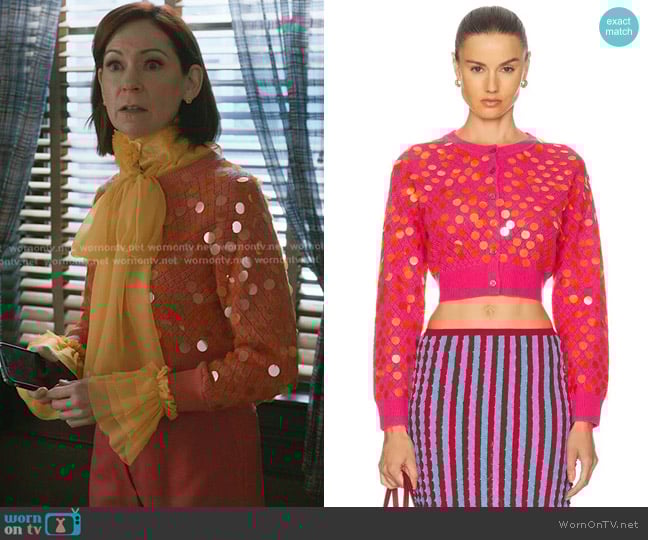 Zankov Mina Cardigan in Peony worn by Elsbeth Tascioni (Carrie Preston) on Elsbeth