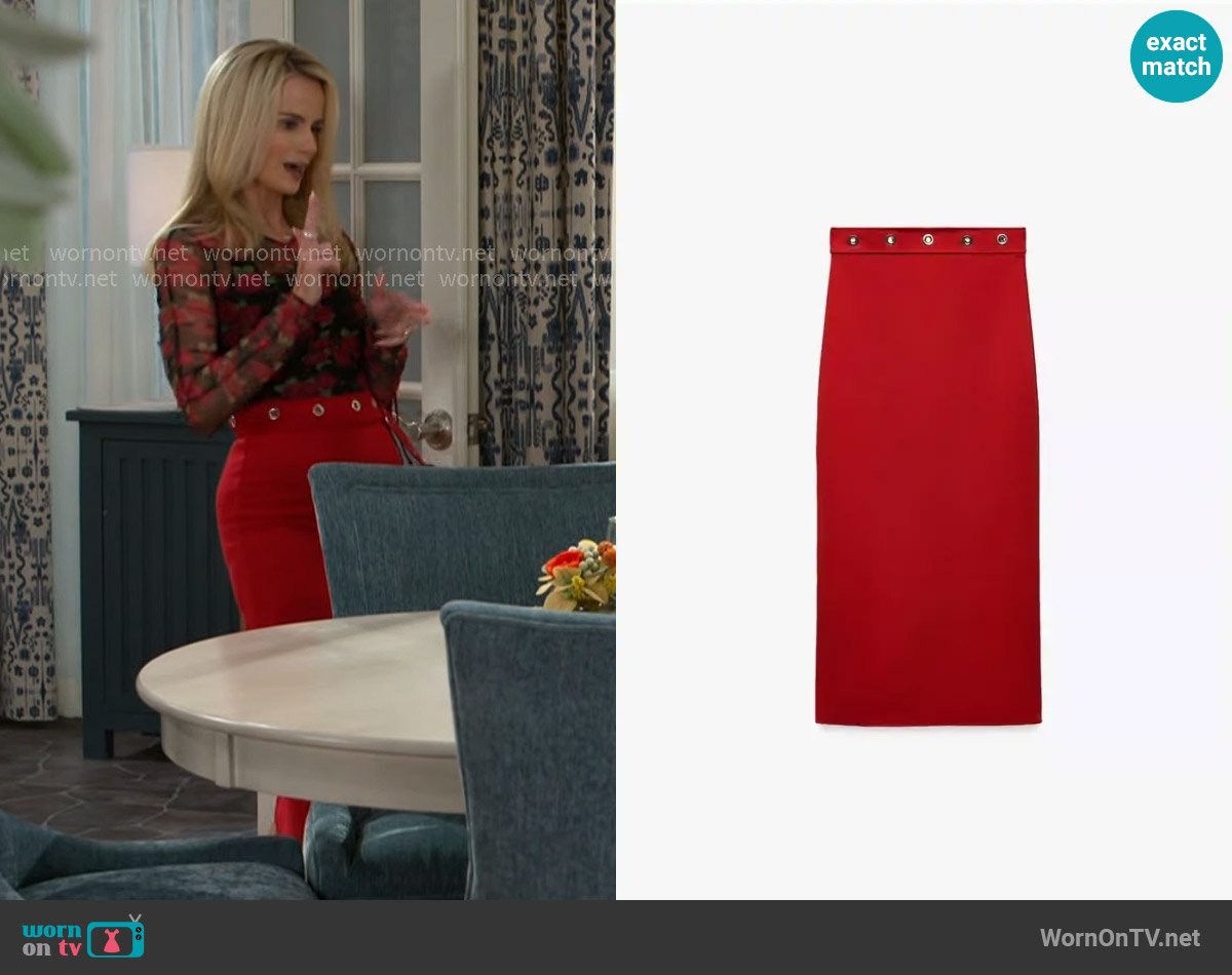 Zara Contour Midi Skirt worn by Vanessa McBride (Lauren Buglioli) on Beyond the Gates