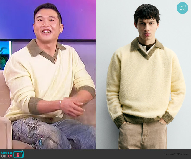 Zara Contrast Knit Polo Shirt with Wool worn by Joel Kim on The Jennifer Hudson Show