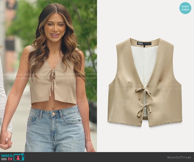 Zara Cropped Waistcoat with Ties worn by Demi Engemann on The Secret Lives of Mormon Wives