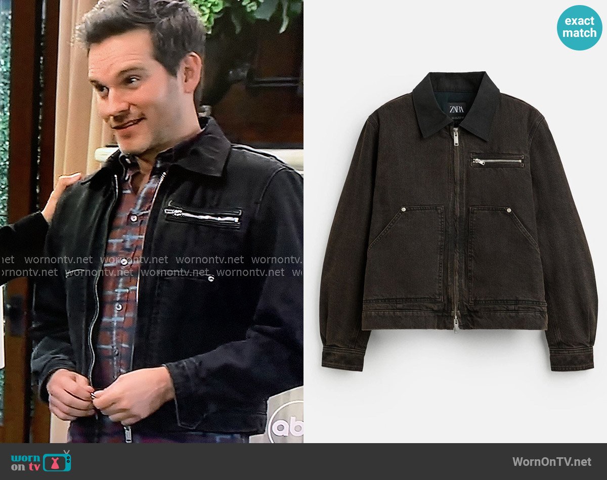 Zara Denim Jacket w Contrasting Collar worn by Lucas Jones (Van Hansis) on General Hospital