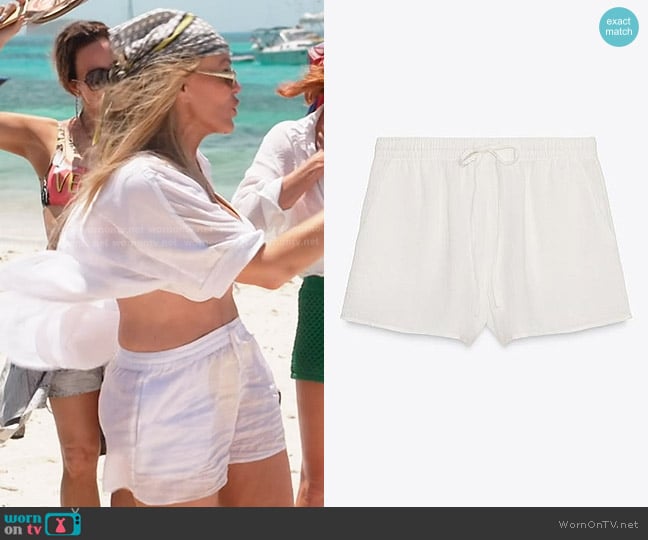 Zara Drawstring Mini Shorts in Oyster White worn by Heather Gay on The Real Housewives of Salt Lake City
