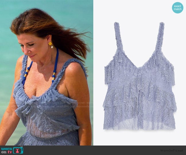 Zara Lace Ruffle Top worn by Cindy Angelcyk Cullers on The Golden Bachelor