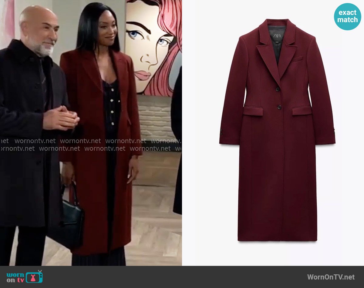 Zara Long Fitted Coat worn by Jordan Ashford (Tanisha Mariko Harper) on General Hospital