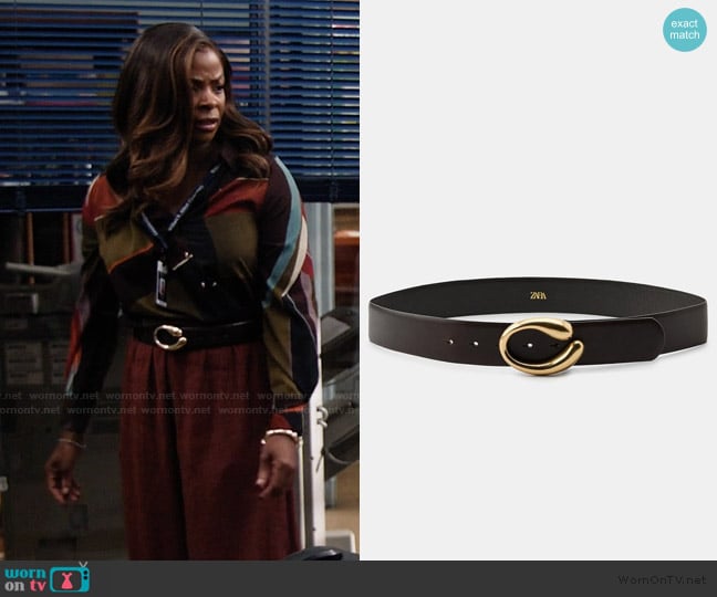 Zara Oval Buckle Leather Belt worn by Ava Coleman (Janelle James) on Abbott Elementary