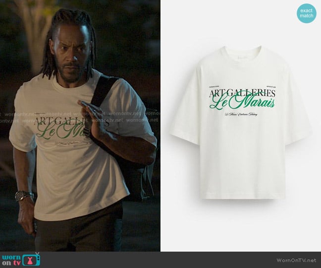 Zara Oversized Printed Text T-Shirt worn by Lewis Stewart (McKinley Freeman) on Reasonable Doubt