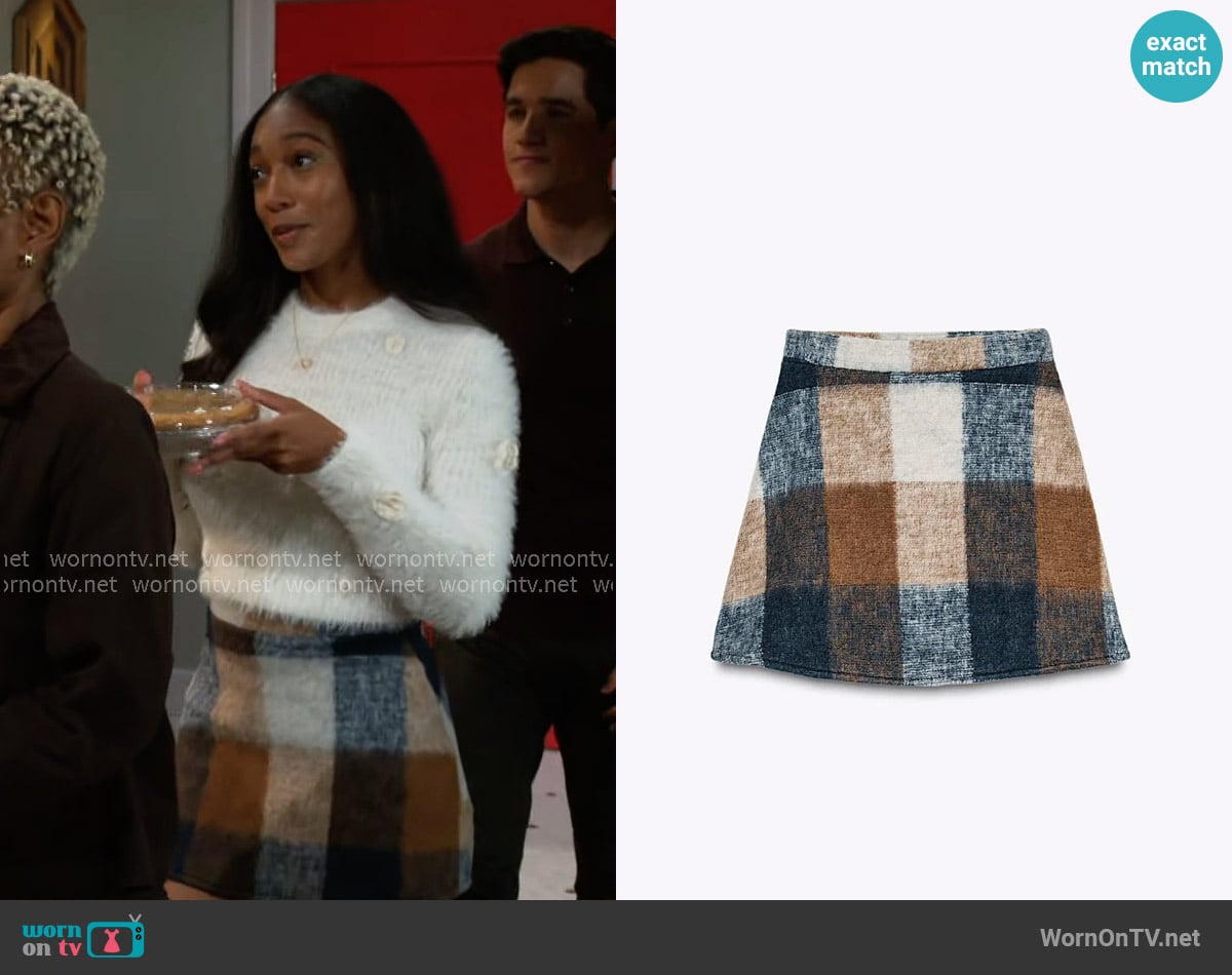 Zara Soft Plaid Short Skirt worn by Samantha Richardson (Najah Jackson) on Beyond the Gates