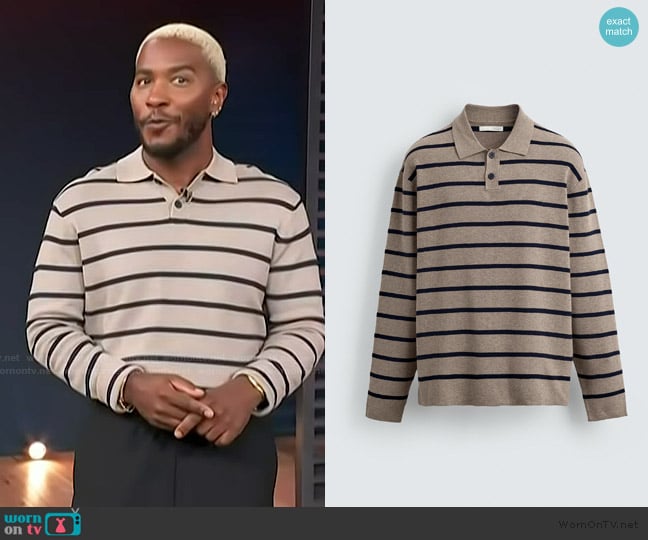 Zara Striped Polo Sweater worn by Scott Evans on Access Hollywood