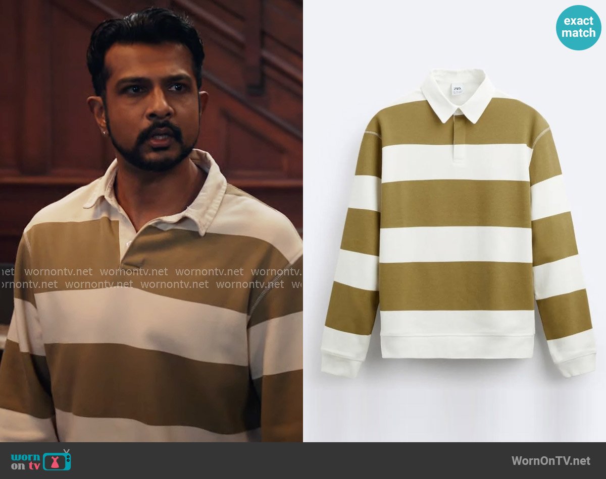 Zara Striped Polo Sweatshirt worn by Jay (Utkarsh Ambudkar) on Ghosts