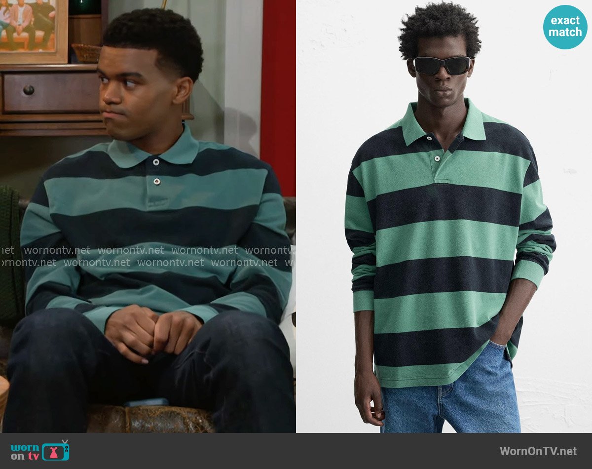 Zara Striped Washed Polo Shirt worn by Tyrell Richardson (Jaden Lucas Miller) on Beyond the Gates