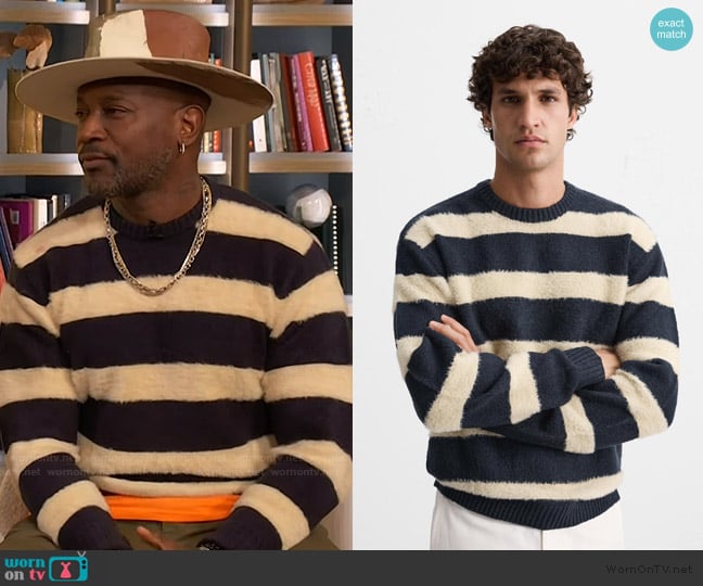 Zara Textured Striped Sweater worn by Taye Diggs on The Drew Barrymore Show