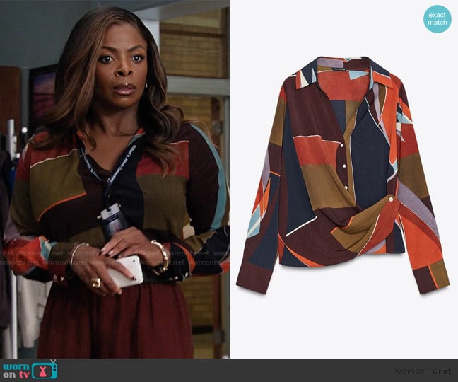 Zara Wrap Print Shirt worn by Ava Coleman (Janelle James) on Abbott Elementary