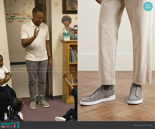 Zegna Triple Stitch Suede Slip-On Sneakers in Gray worn by Craig Melvin on Today