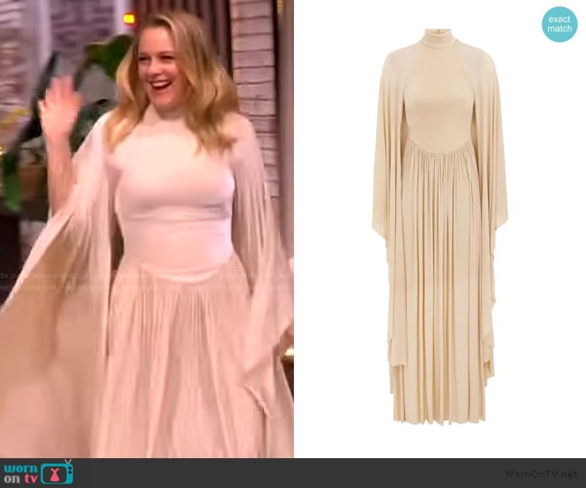 Alicia’s beige drape maxi dress on The View Alicia’s beige drape maxi dress on The View