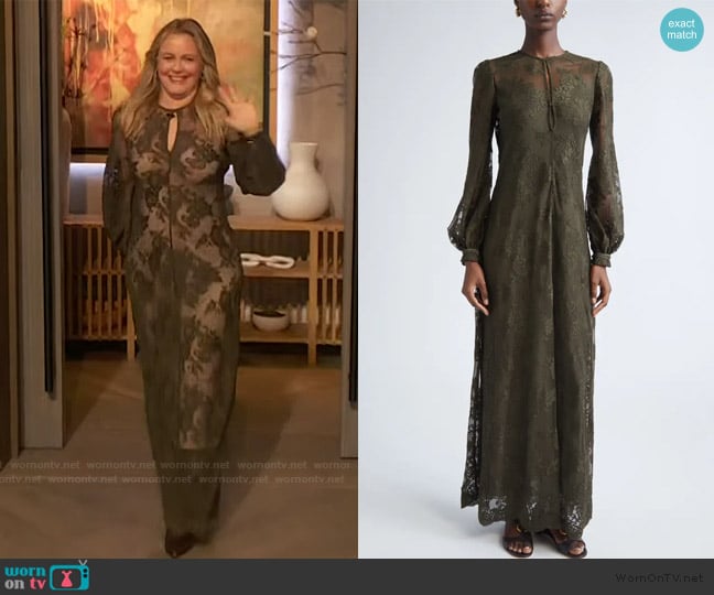 Zimmermann Memento Long Sleeve Lace Maxi Dress worn by Alicia Silverstone on The Drew Barrymore Show