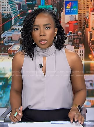 Zinhle's grey sleeveless scarf top on NBC News Daily