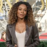 Zuri’s brown leather blazer on Access Hollywood