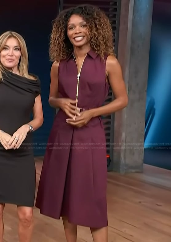 Zuri’s burgundy zip front dress on Access Hollywood