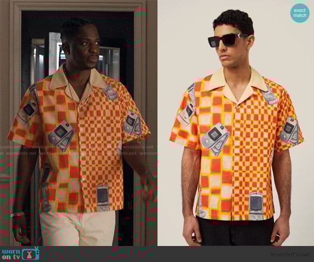 Julien’s mobile phone print shirt on Emily in Paris