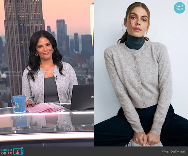 Adam Lippes Brushed Knit Cardigan with Sparkle Buttons worn by Darlene Rodriguez on Today