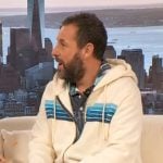 Adam Sandler's white stripe hoodie on The Drew Barrymore Show