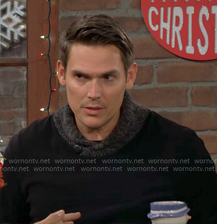 Adam's black shawl-collar sweater on The Young and the Restless