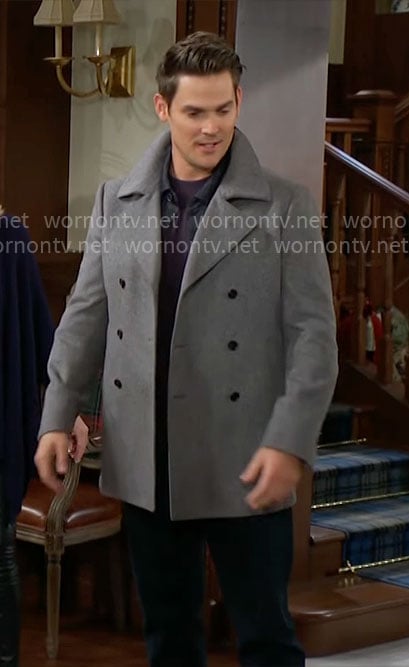 Adam's double breasted herringbone coat on The Young and the Restless