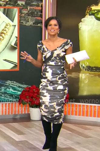Adriana Diaz’s abstract print ruched dress on CBS Mornings