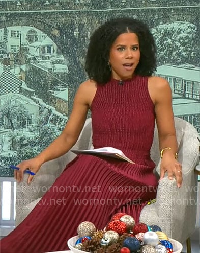 Adriana Diaz's burgundy pleated dress on CBS Mornings