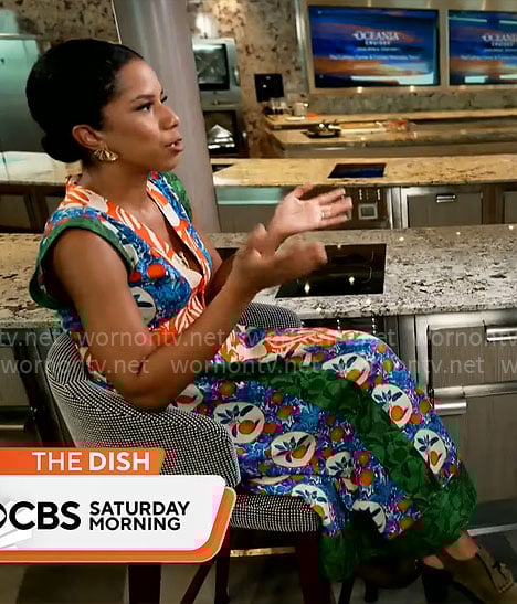 Adriana Diaz’s printed v-neck dress on CBS Mornings
