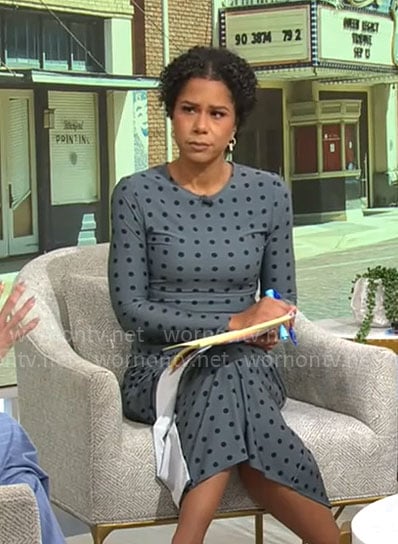 Adriana Diaz's steel blue polka dot dress on CBS Mornings