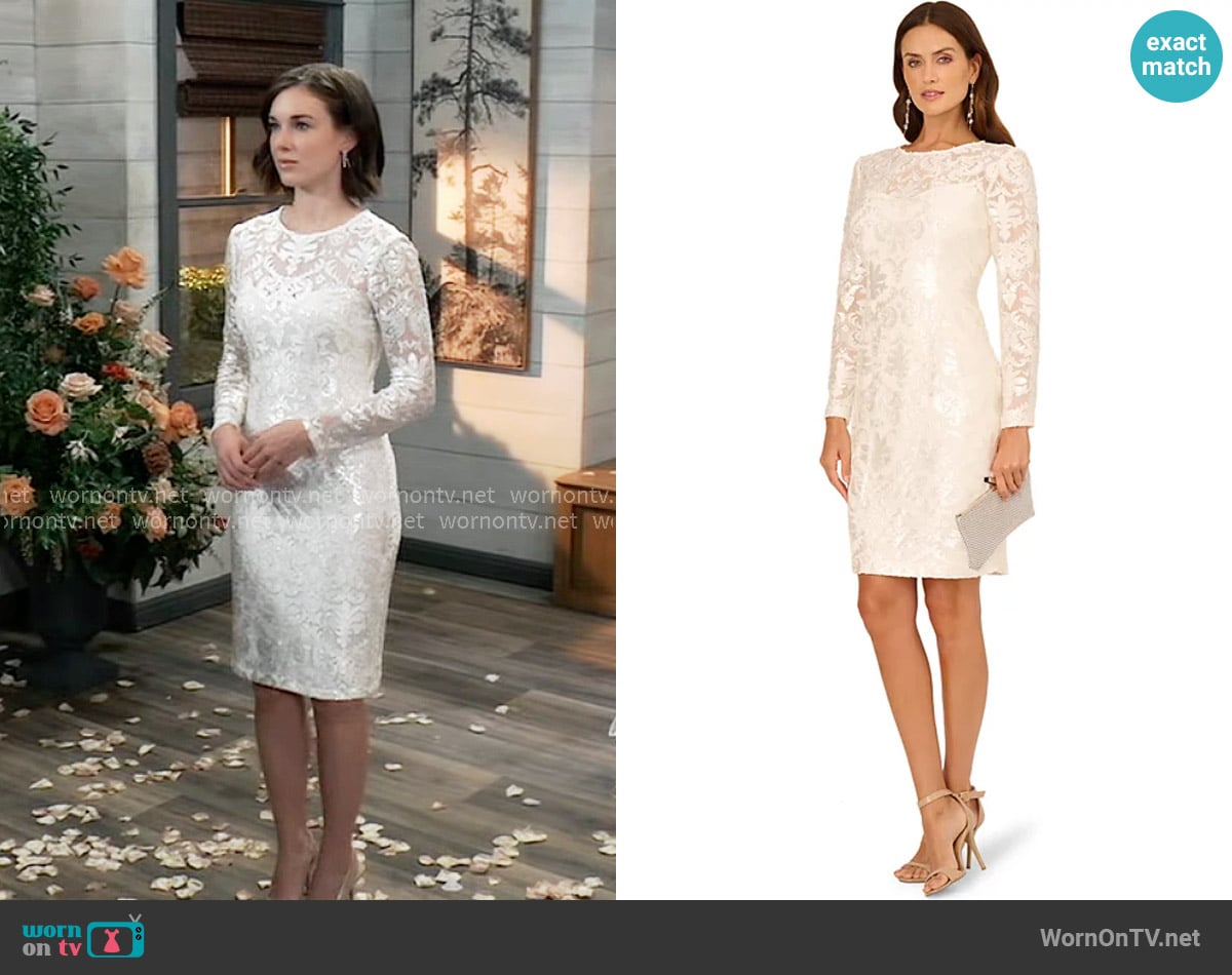 Adrianna Papell Burnout Velvet Sheath Dress worn by Willow Tait (Katelyn MacMullen) on General Hospital