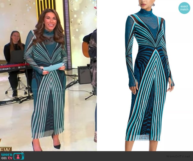 Alyssa’s blue printed mesh dress on The View Alyssa’s blue printed mesh dress on The View