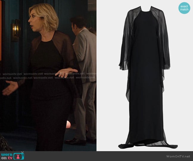 Alberta Ferretti Long-Sleeve Chiffon Cape Backless Maxi Dress worn by Yvette (Michèle Laroque) on Emily in Paris