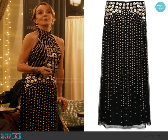 Alberta Ferretti Stud-embellished maxi skirt worn by Sylvie (Philippine Leroy-Beaulieu) on Emily in Paris