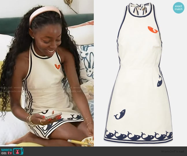 Venita’s white stripe trim mini dress on Southern Charm Venita’s white stripe trim mini dress on Southern Charm