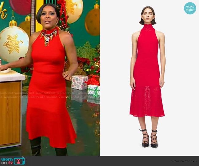Tamron’s red lace dress on Tamron Hall Show