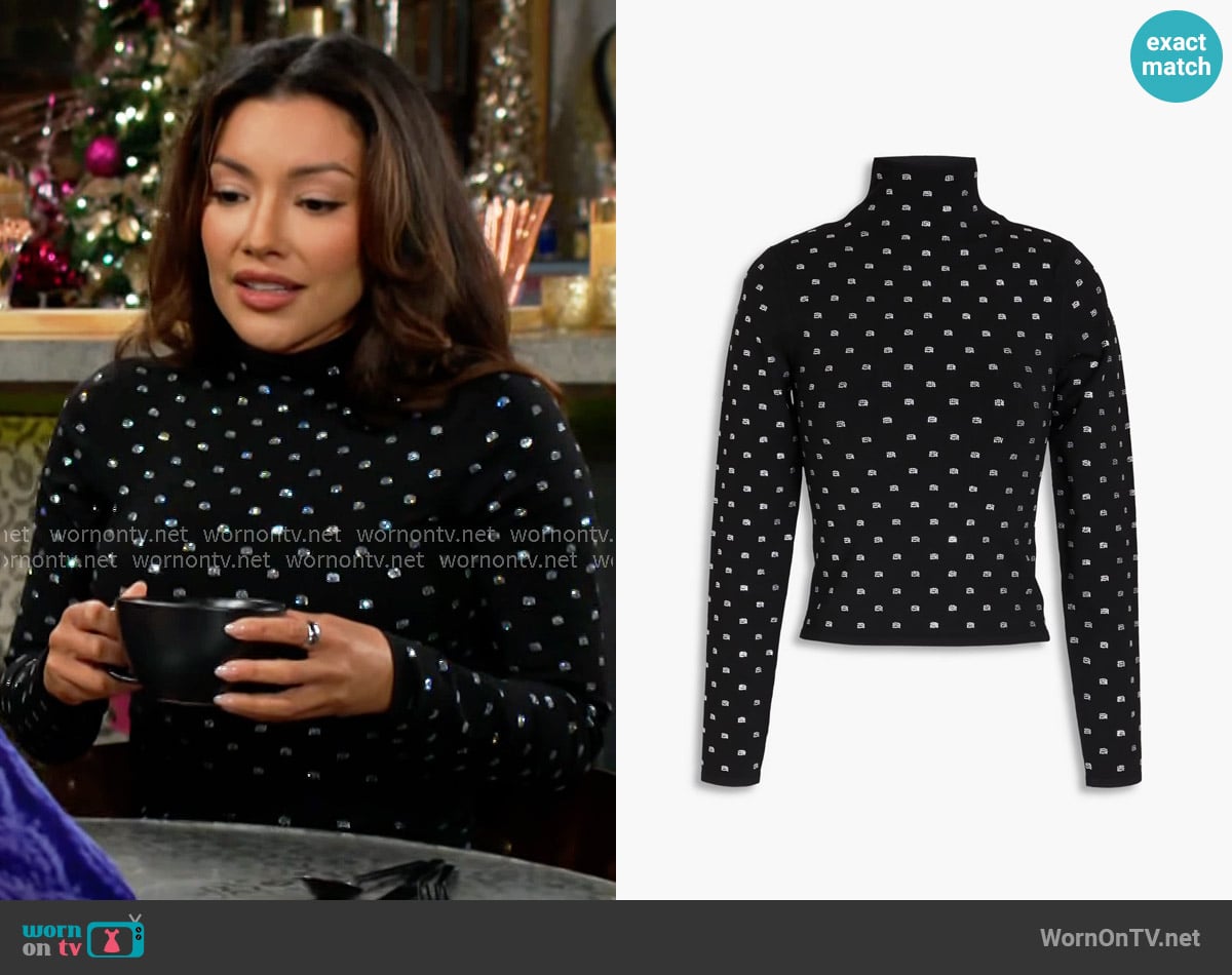 Alexander Wang Crystal Logo Turtleneck Top worn by Audra Charles (Zuleyka Silver) on The Young and the Restless