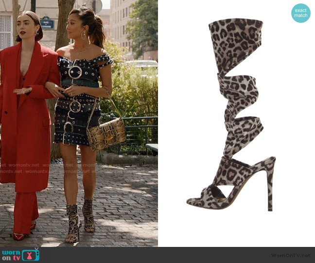 Alexandre Vauthier Velvet Printed Gladiator Sandals worn by Mindy Chen (Ashley Park) on Emily in Paris