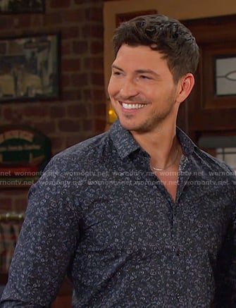 Alex's navy floral print button down shirt on Days of our Lives