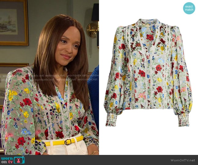 Alice + Olivia Arlette Collared Blouse in dollhouse worn by Lani Price (Sal Stowers) on Days of our Lives