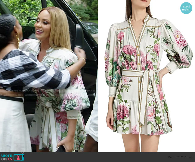 Alice + Olivia Cora Tiered Mini Shirtdress worn by Gizelle Bryant on The Real Housewives of Potomac