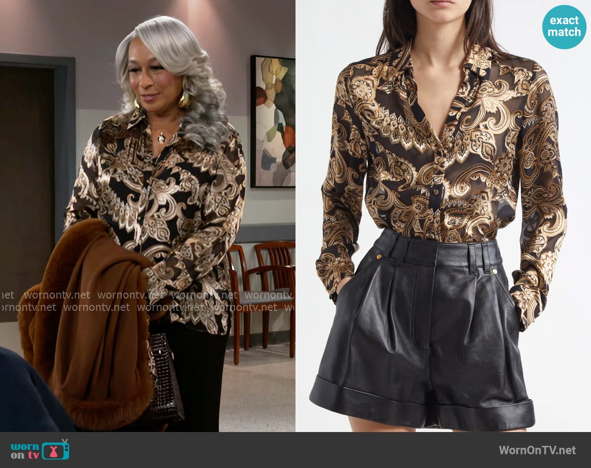 Alice + Olivia Eloise Paisley Woven Shirt worn by Anita Dupree (Tamara Tunie) on Beyond the Gates