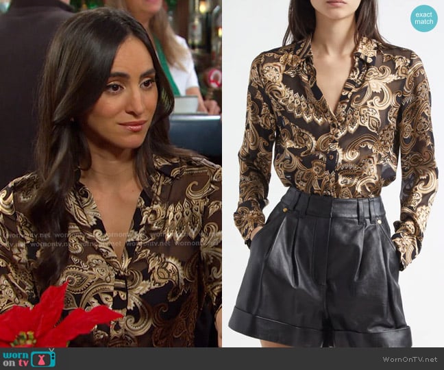 Alice + Olivia Eloise Paisley Woven Shirt worn by Gabi Hernandez (Cherie Jimenez) on Days of our Lives